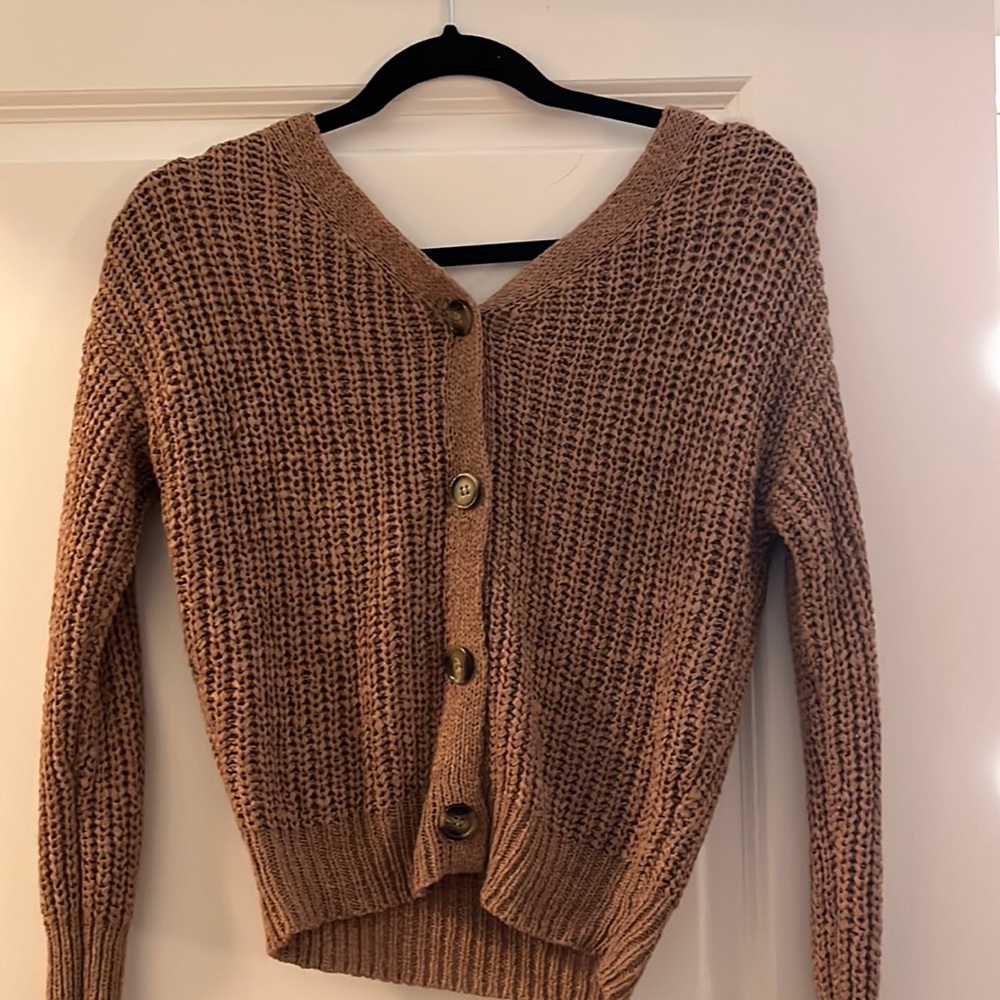 Brown button up waffle sweater